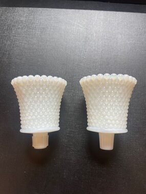 Vintage Pair of White Milk Glass Hobnail Votive Peg Candle Holders
